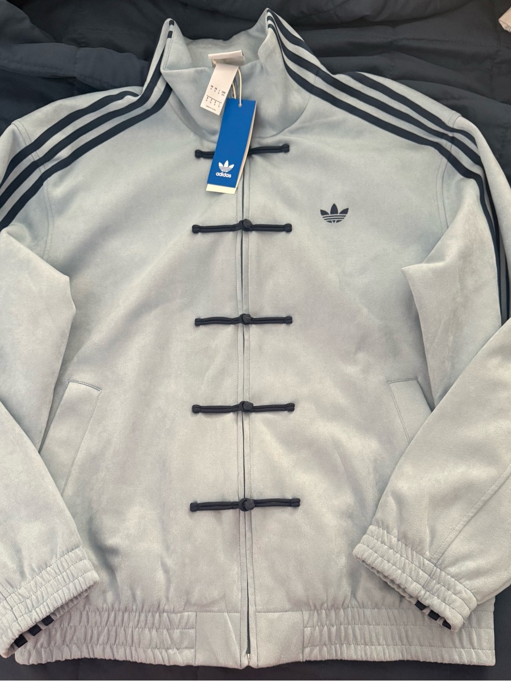 Adidas Unisex Light Gray/ baby blue Chinese New Year Tang jacket.